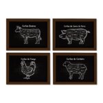 Quadros Cozinha Cortes de Churrasco Mold Marrom 22x32cm Kit 4un