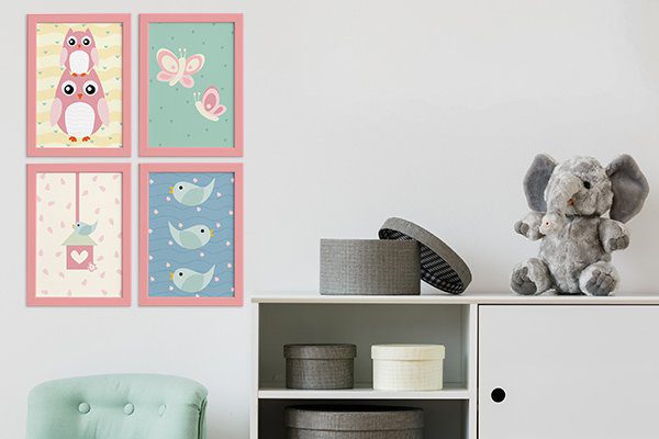 Quadros Corujinha Baby Rosa Moldura Rosa