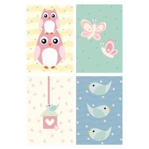 Placas Decorativas Coruja Baby Rosa MDF 20x30cm Kit 4un