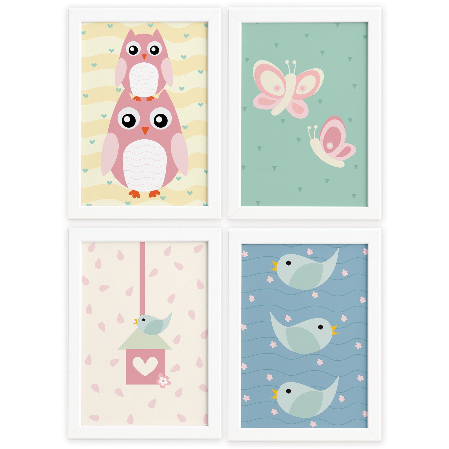 Quadros Corujinha Baby Rosa Moldura Branca