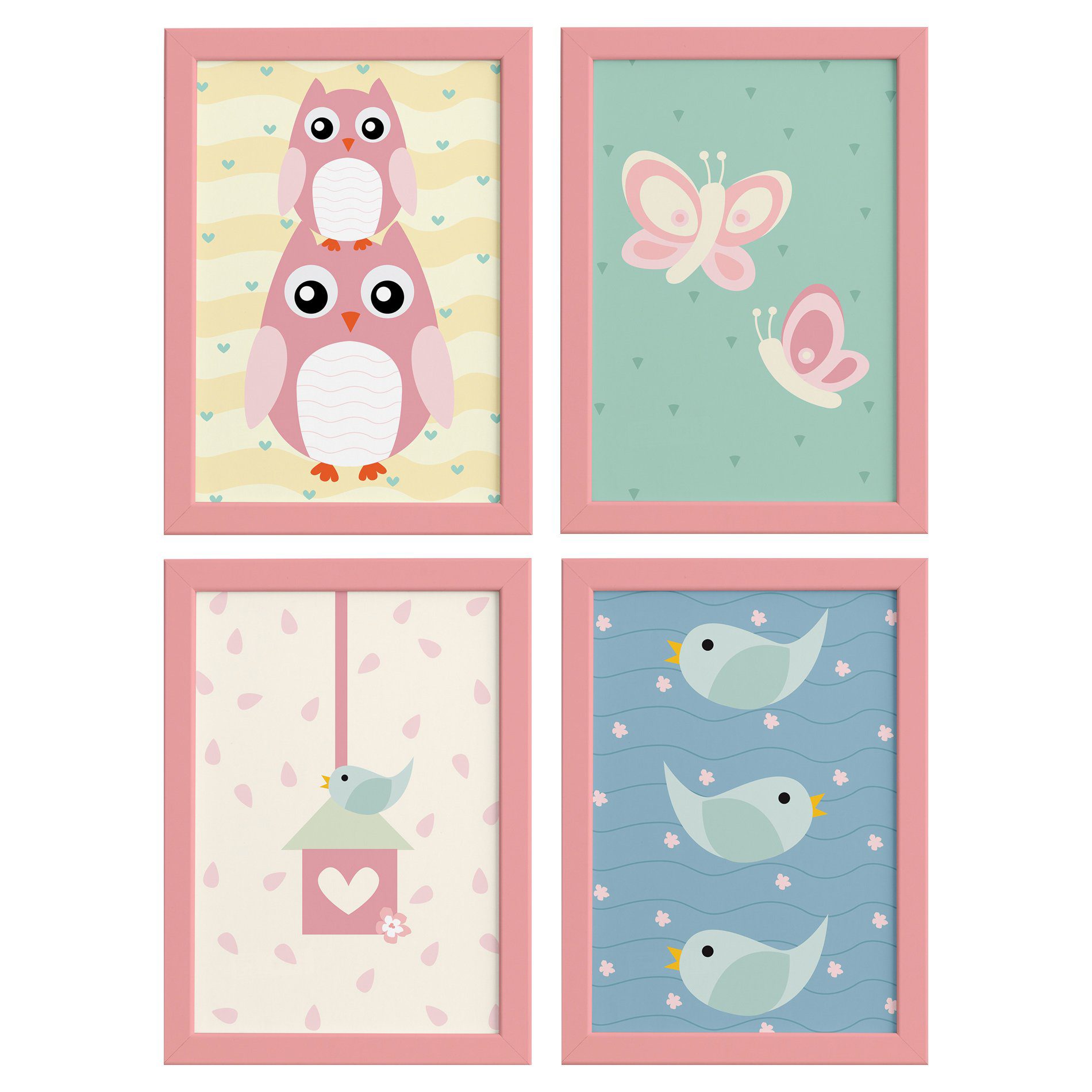 Quadros Corujinha Baby Rosa Moldura Rosa