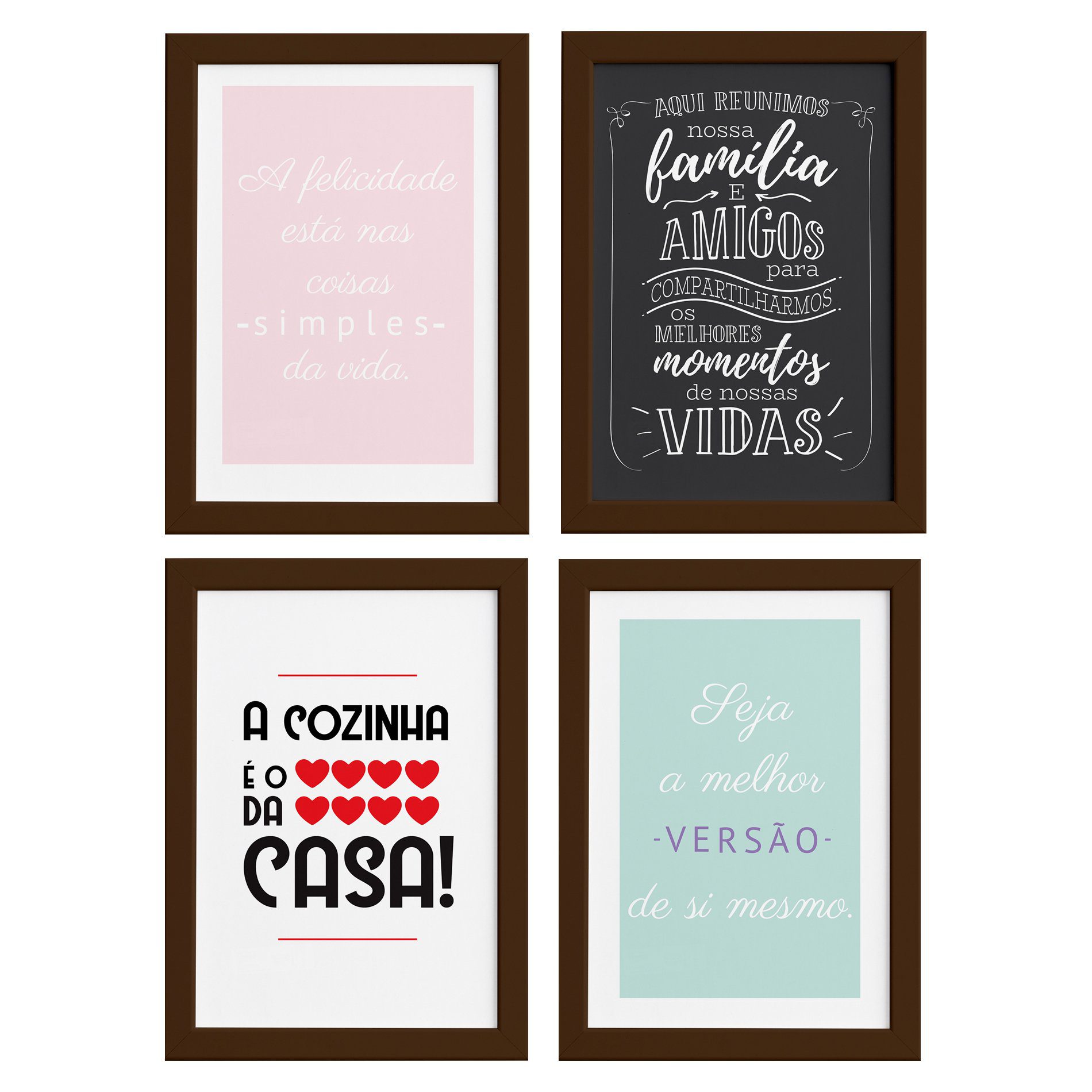 Quadros Cozinha Variada Moldura Marrom 22x32cm 4un 