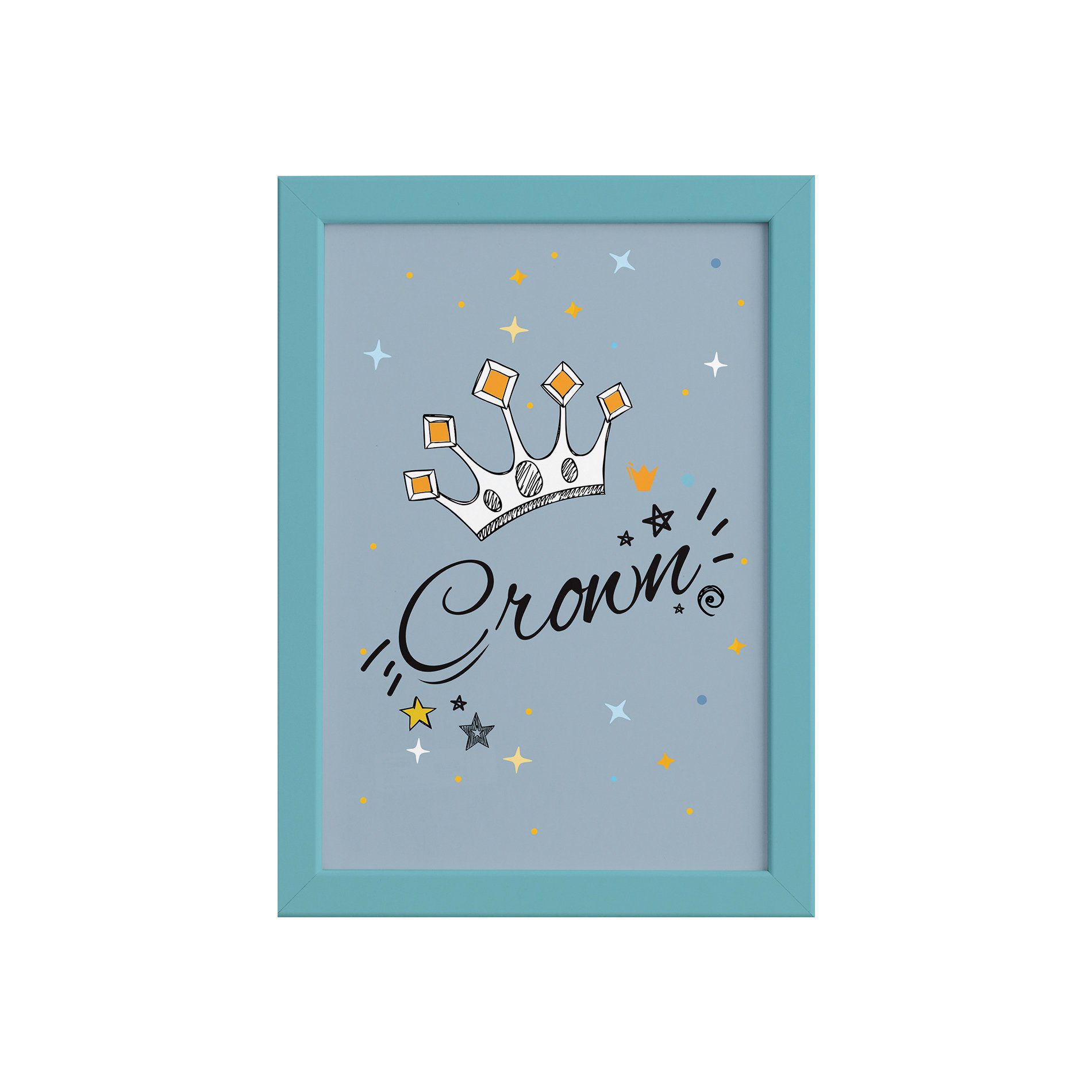 Quadro para Quarto Bebê Pequeno Príncipe Coroa Moldura Azul