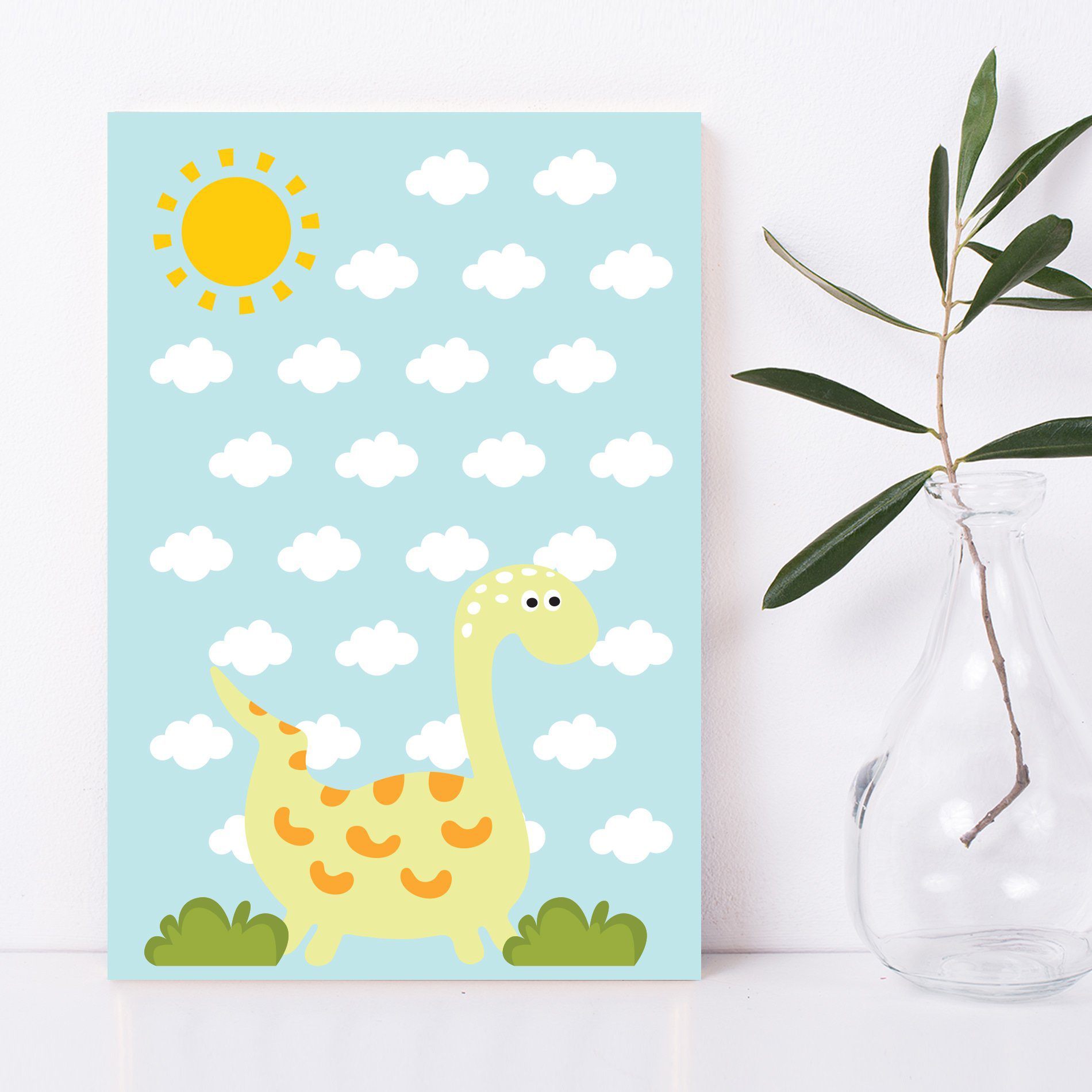 Placa Decorativa MDF Infantil Dinossauro Baby Amarelo