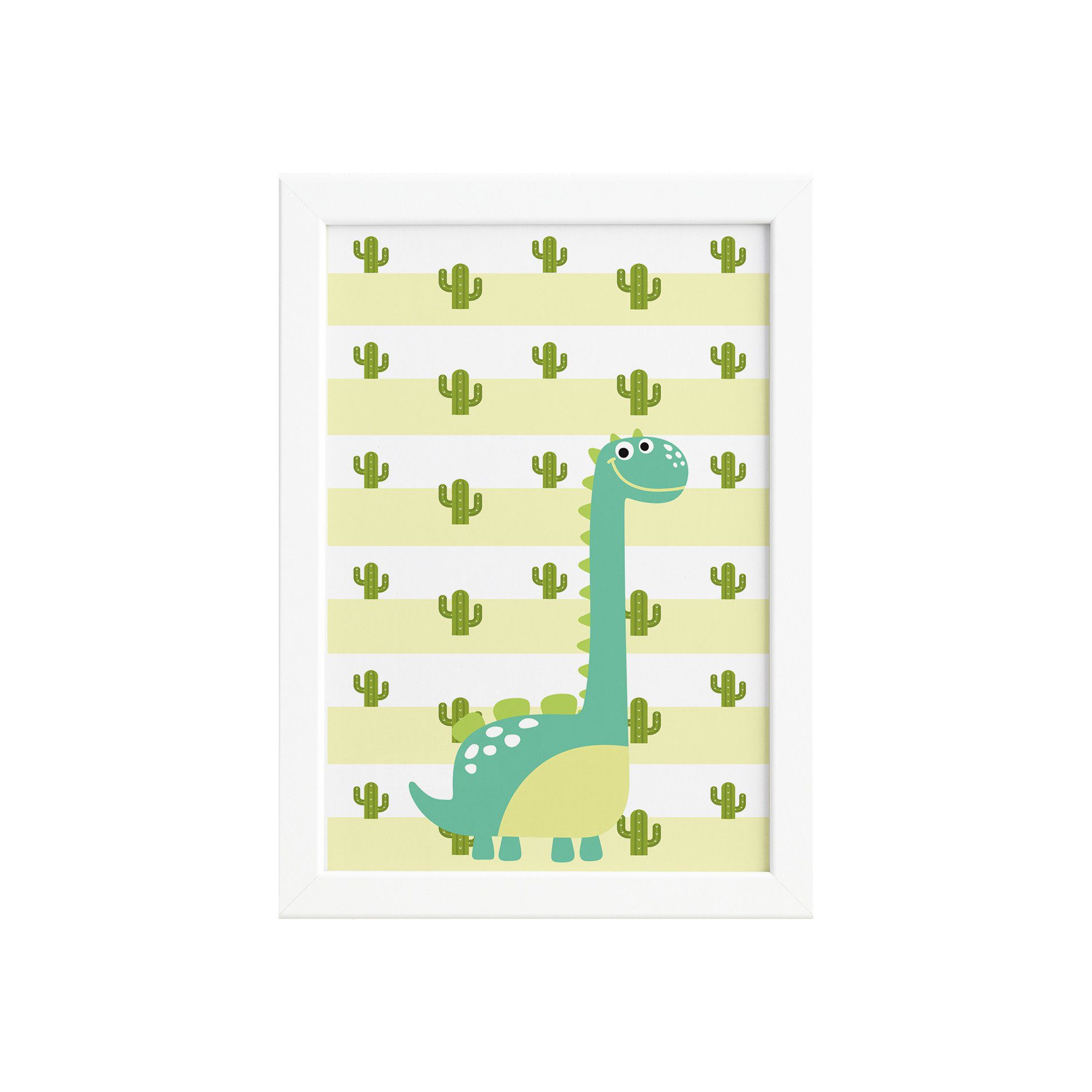 Quadro Infantil Dinossauro Baby Verde 33x43 Moldura Branca