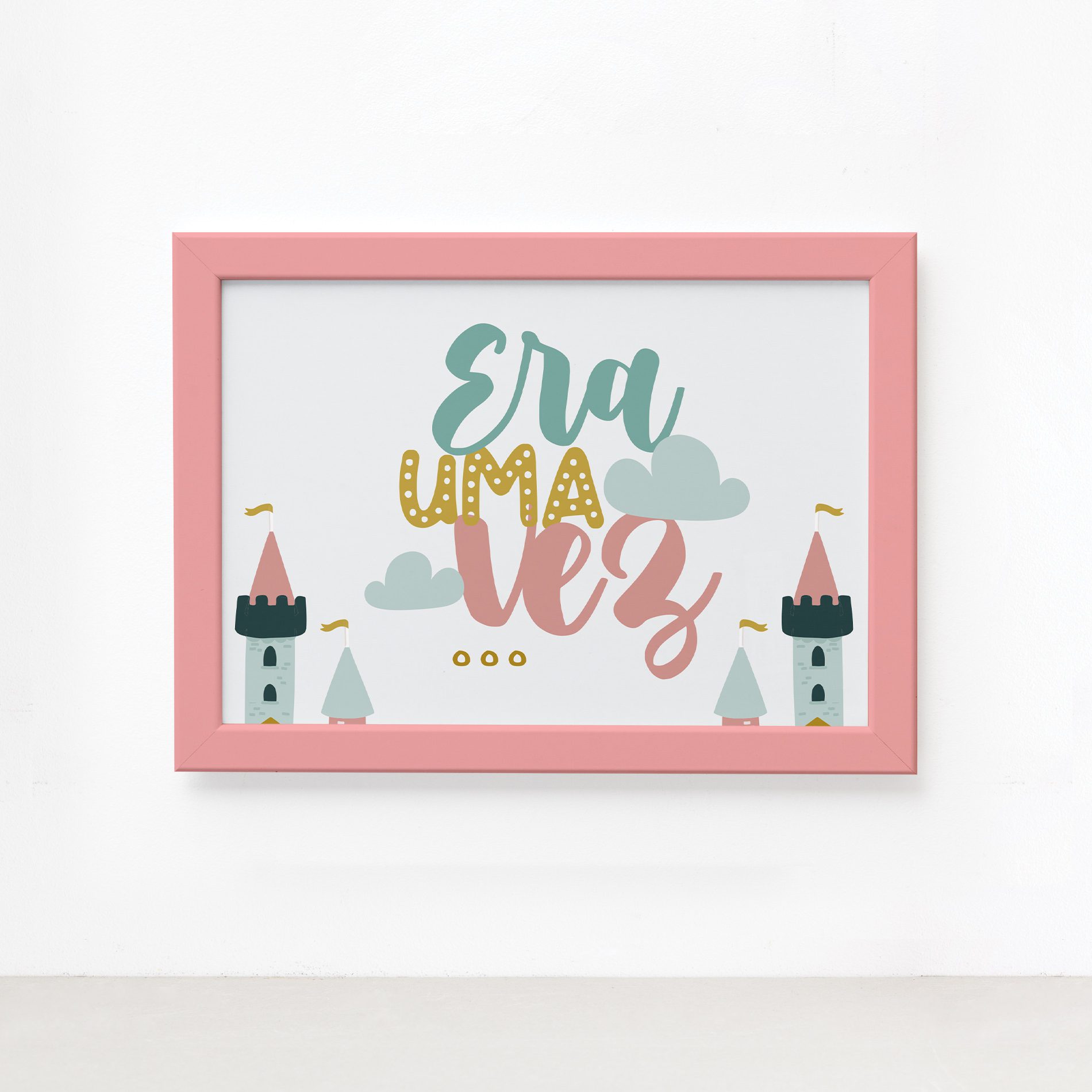 Quadro Princesa Era Uma Vez Moldura Rosa 22x32cm,Quadro Princesa Era Uma Vez Moldura Rosa 22x32cm