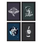 Quadros Explorer Espaço Sideral Moldura Preta 22x32cm 4un