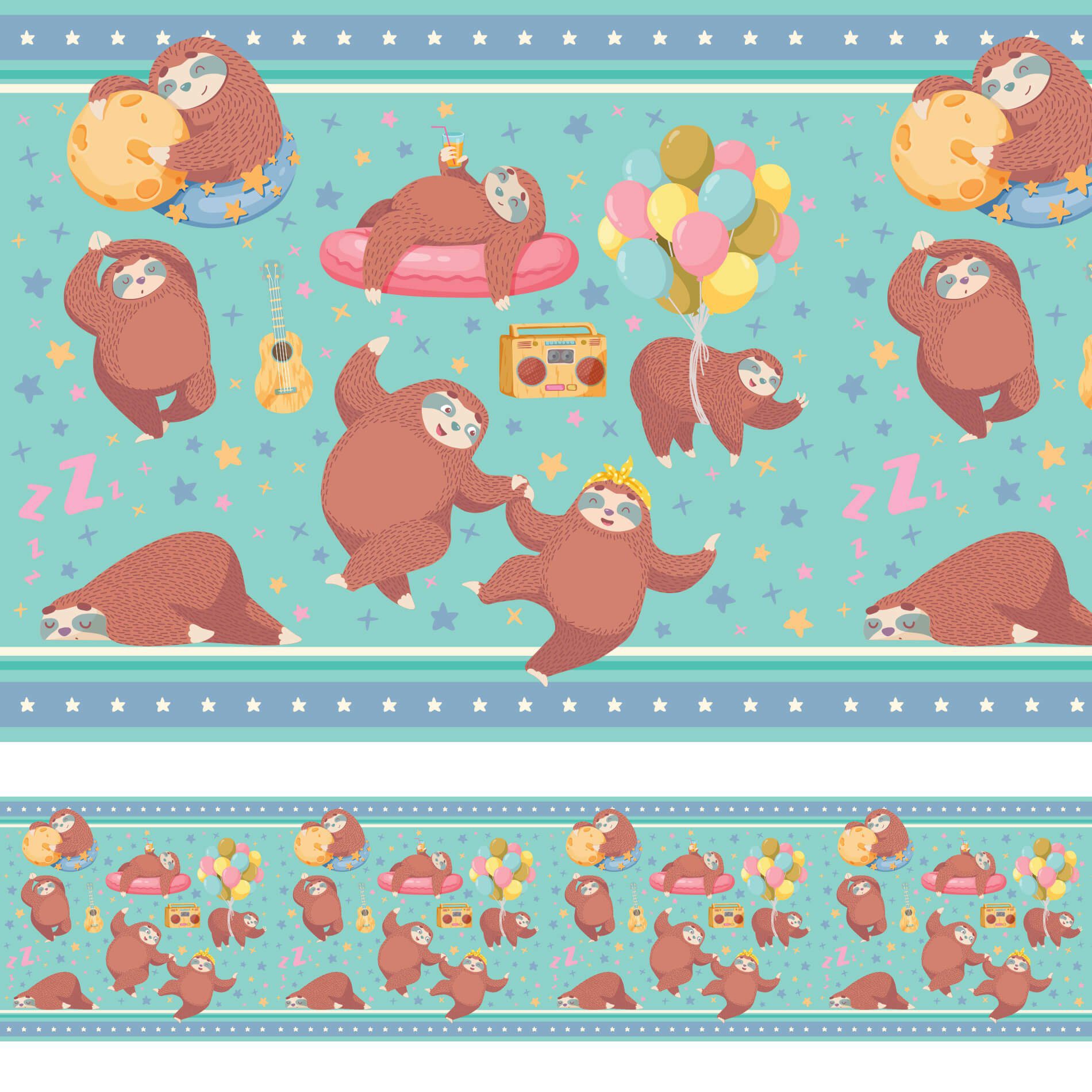 Faixa Decorativa de Parede Infantil Bicho Preguiça 15cmx3m