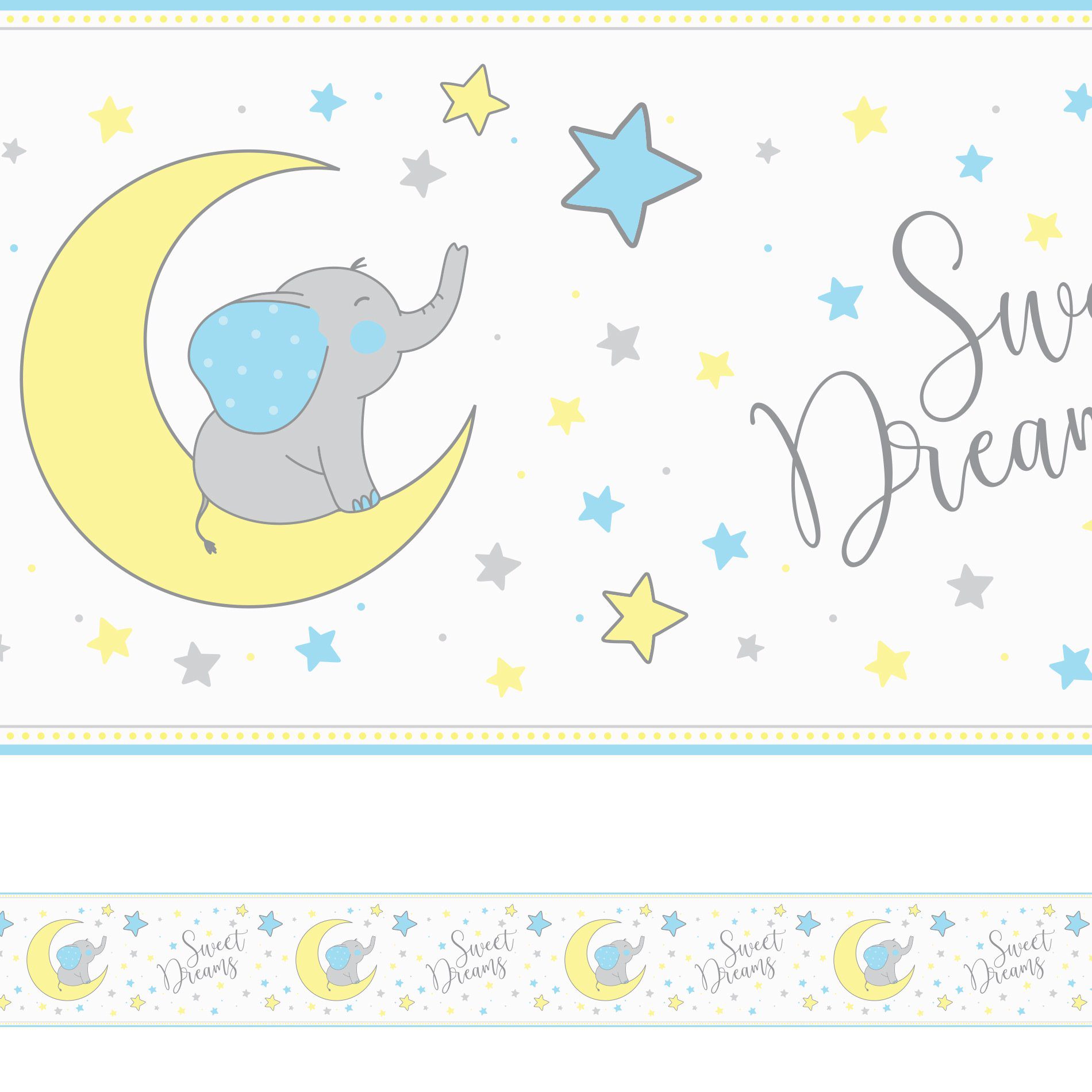 Faixa de Parede Elefante Azul Infantil 6mx15cm