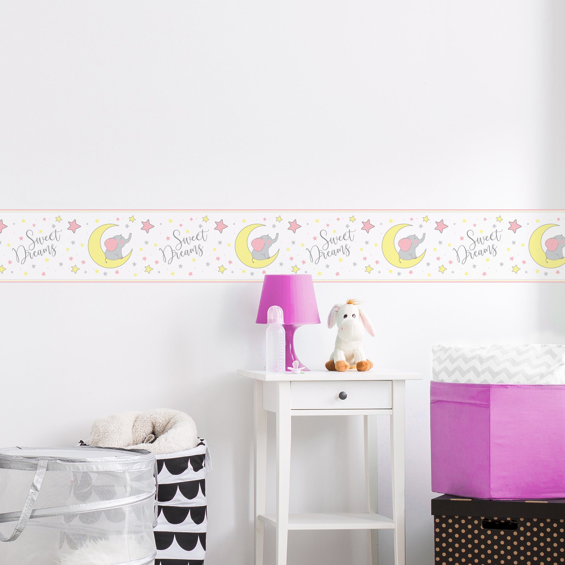 Faixa de Parede Elefante Rosa Infantil