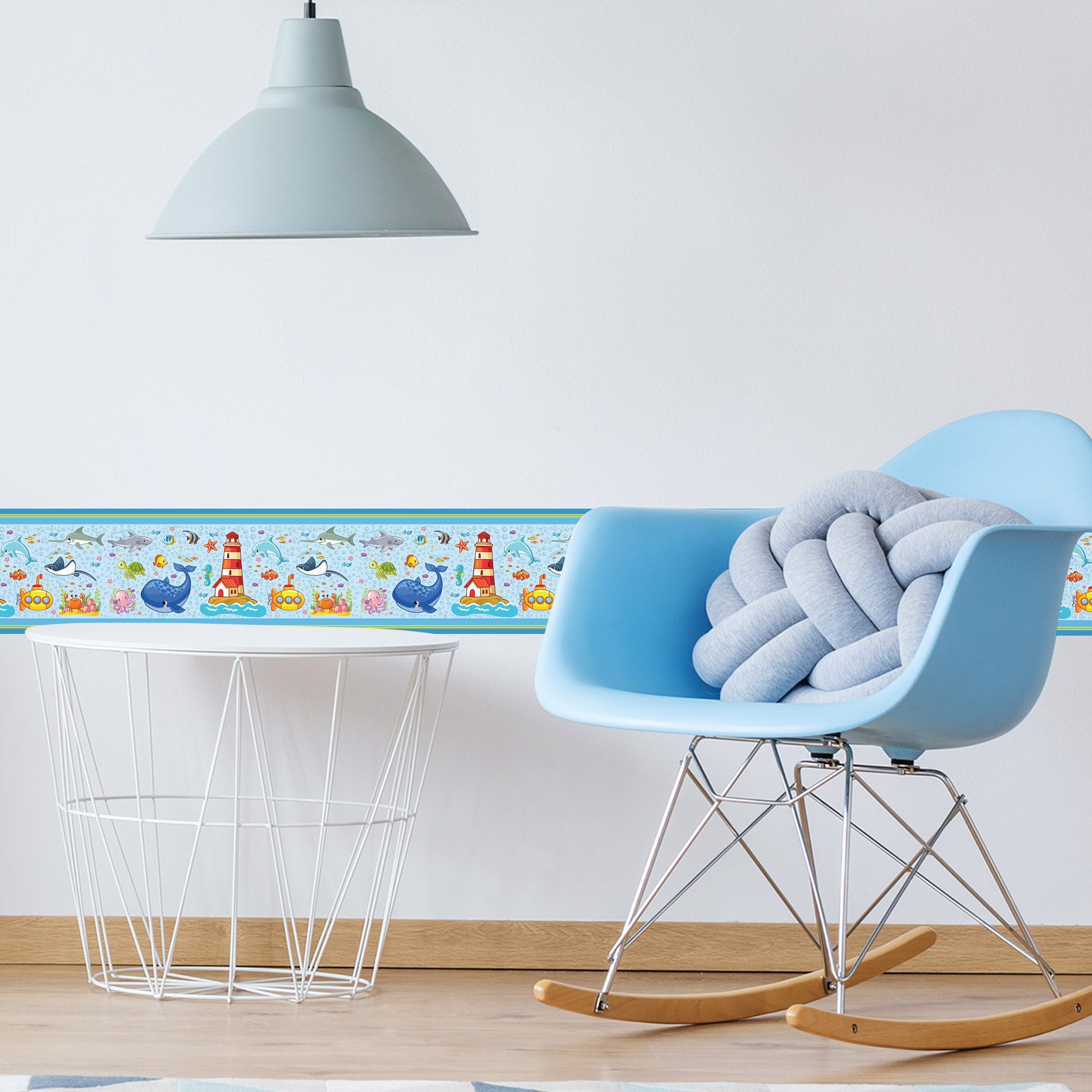 Faixa Decorativa de Parede Infantil Fundo do Mar 10cmx10m,Faixa Decorativa de Parede Infantil Fundo do Mar 10cmx10m