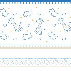 Faixa Decorativa Infantil Girafa e Hipopótamo Azul 5mx10cm