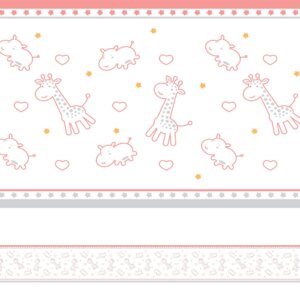 Faixa Decorativa Infantil Girafa e Hipopótamo Rosa 5mx10cm