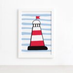 Quadro Farol Oceano Moldura Branca 33x43cm