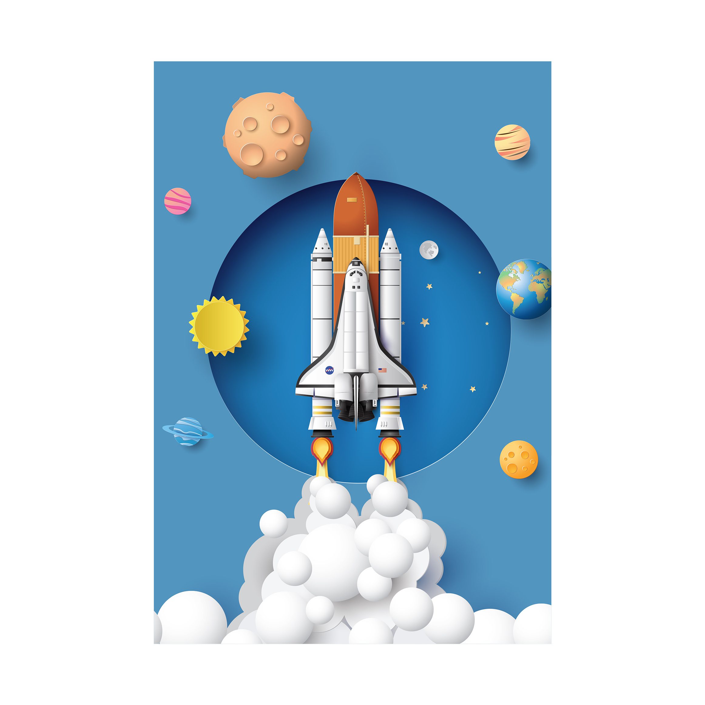 Placa Decorativa MDF Astronauta Foguete em Órbita