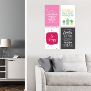 Placas Decorativas com Frases Alegria 20x30cm Kit 4un