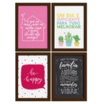 Quadros com Frases Alegria Moldura Marrom 22x32cm 4un