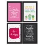 Quadros com Frases Alegria Moldura Preta 33x43cm 4un