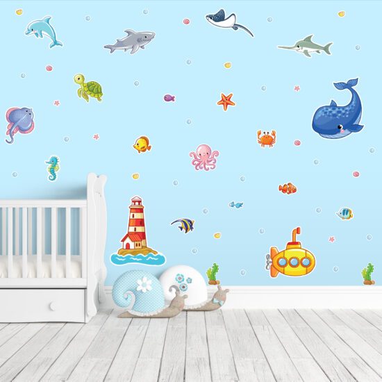 Adesivo de Parede Infantil Fundo do Mar 112 adesivos