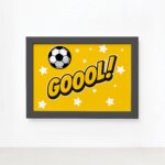 Quadro Infantil Futebol Gol Amarelo 22x32 Moldura Preta
