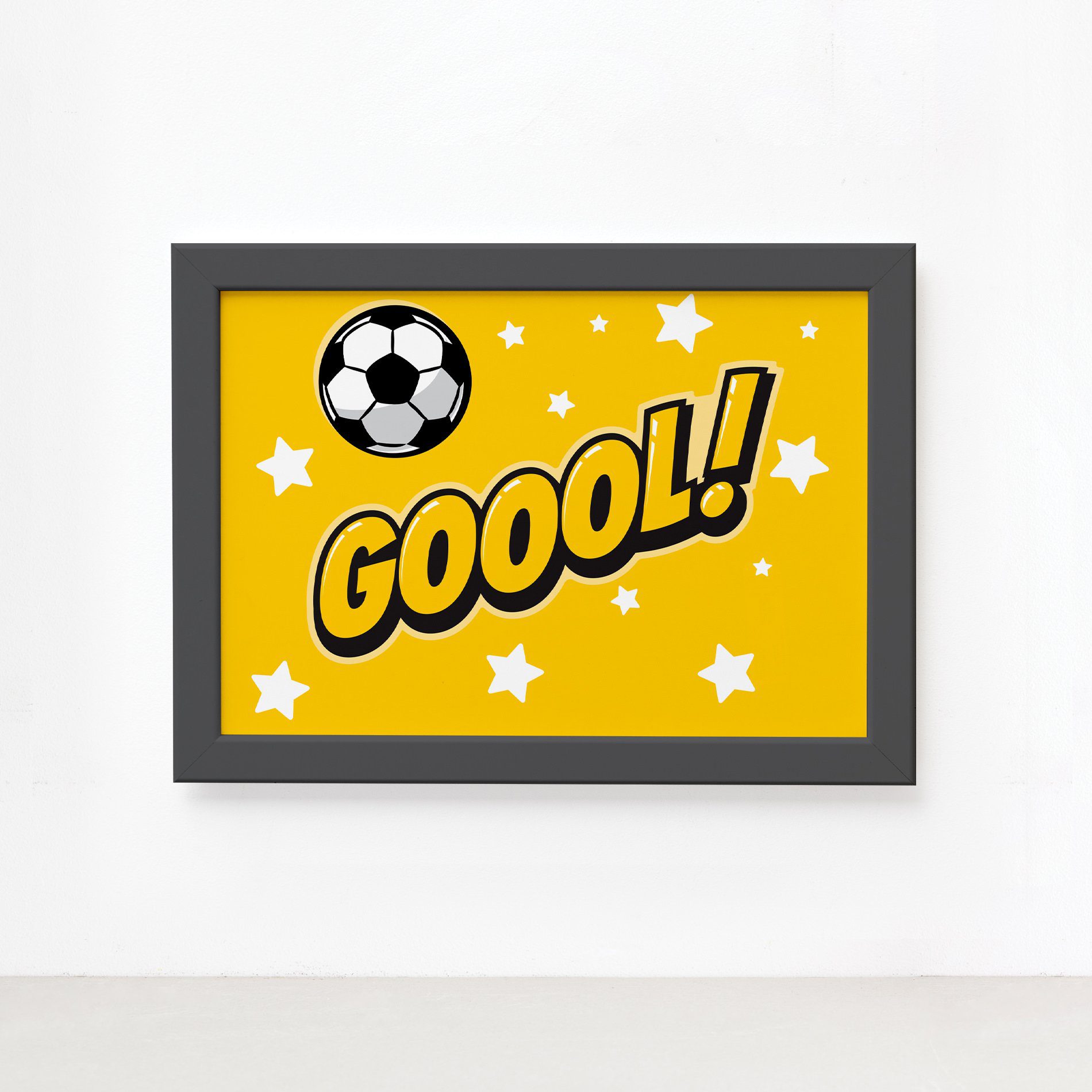 Quadro Infantil Futebol Gol Amarelo 22x32 Moldura Preta
