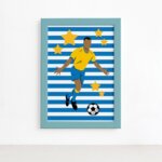 Quadro Infantil Futebol Gol Jogador Azul 22x32 Moldura Azul