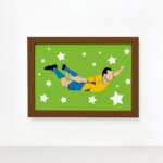 Quadro Infantil Futebol Gol Jogador Verde 22x32 Moldura Marrom
