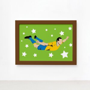 Quadro Infantil Futebol Gol Jogador Verde 22x32 Moldura Marrom