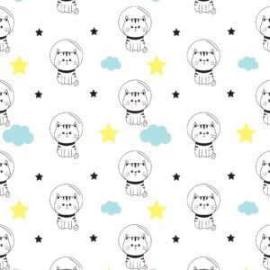 Papel de Parede Infantil Estrelas e Gatinhos