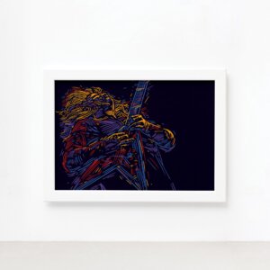 Quadro Música Guitarrista 01 Moldura Branca 22x32cm