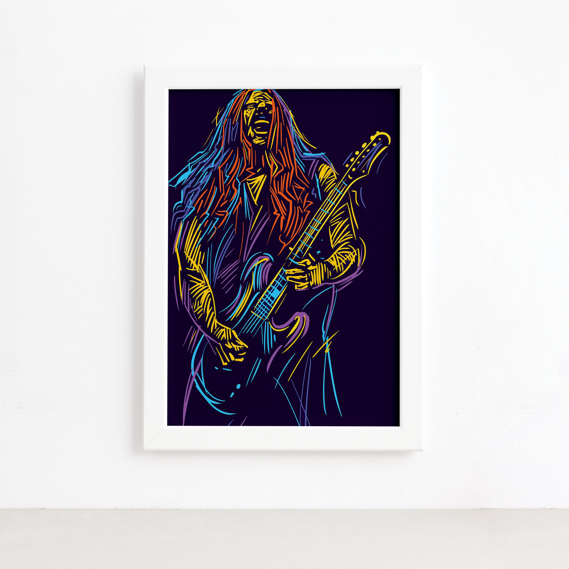 Quadro Música Guitarrista 02 Moldura Branca 22x32cm,Quadro Música Guitarrista 02 Moldura Branca 22x32cm