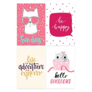 Placas Decorativas com Frases Happy Cat 30x40cm Kit 4un