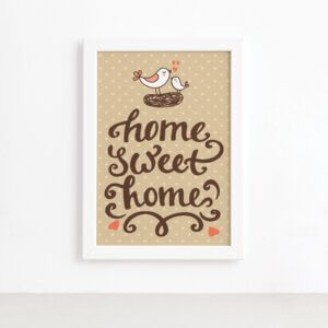 Quadro Frase Home Sweet Home Moldura Branca 22x32cm,Quadro Frase Home Sweet Home Moldura Branca 22x32cm