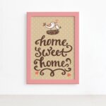Quadro Frase Home Sweet Home Moldura Rosa 22x32cm