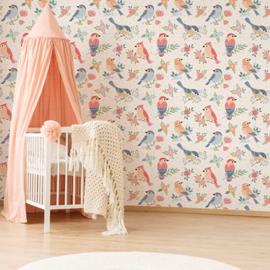 Papel de Parede Passarinhos da Primavera 57x270cm Papel de Parede Passarinhos da Primavera 57x270cm