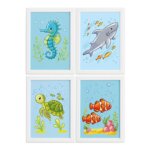 Quadros Fundo do Mar Moldura Branca Modelo 1 Kit 4un 22x32cm