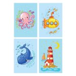 Placas Decorativas Fundo do Mar Modelo 2 Kit 4un 30x40cm