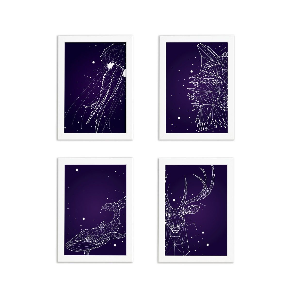 Quadros Espaço Constelações Moldura Branca 33x43cm Kit 4un