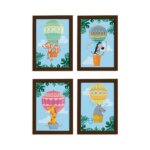 Quadros Balões Safari Moldura Marrom 22x32cm Kit 4un