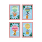 Quadros Balões Safari Moldura Rosa 22x32cm Kit 4un