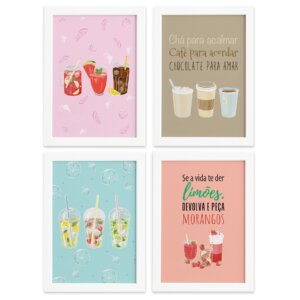 Quadros Bebidas Refrescantes Moldura Branca