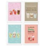 Quadros Bebidas Refrescantes Moldura Branca 33x43cm 4un
