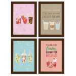 Quadros Bebidas Refrescantes Moldura Marrom 22x32cm 4un