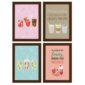 Quadros Bebidas Refrescantes Moldura Marrom