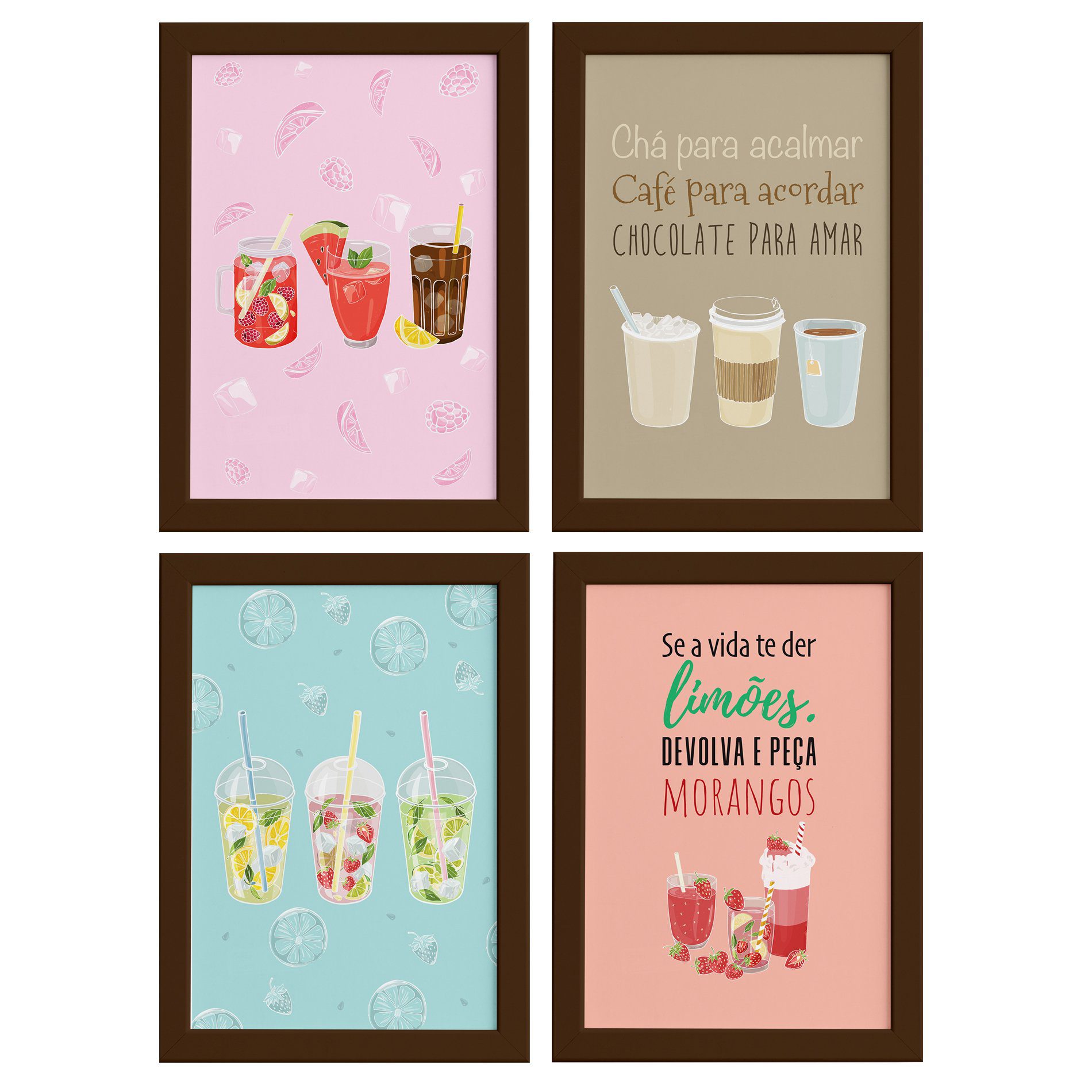 Quadros Bebidas Refrescantes Moldura Marrom