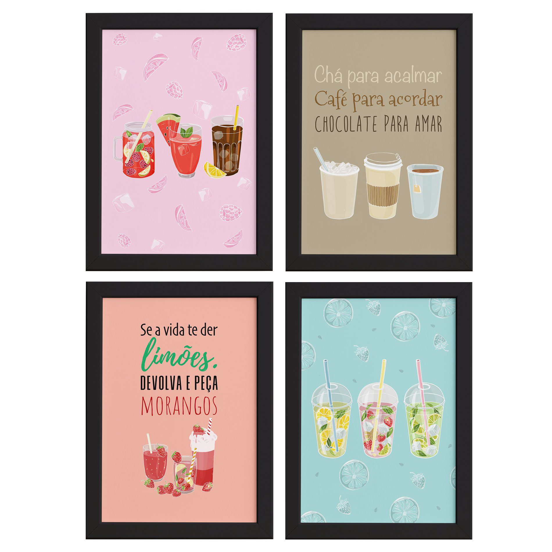 Quadros Bebidas Refrescantes Moldura Preta