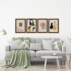 Quadros Folhagem e Cerâmica Moldura Marrom 22x32cm Kit 4un,Quadros Folhagem e Cerâmica Moldura Marrom 22x32cm Kit 4un