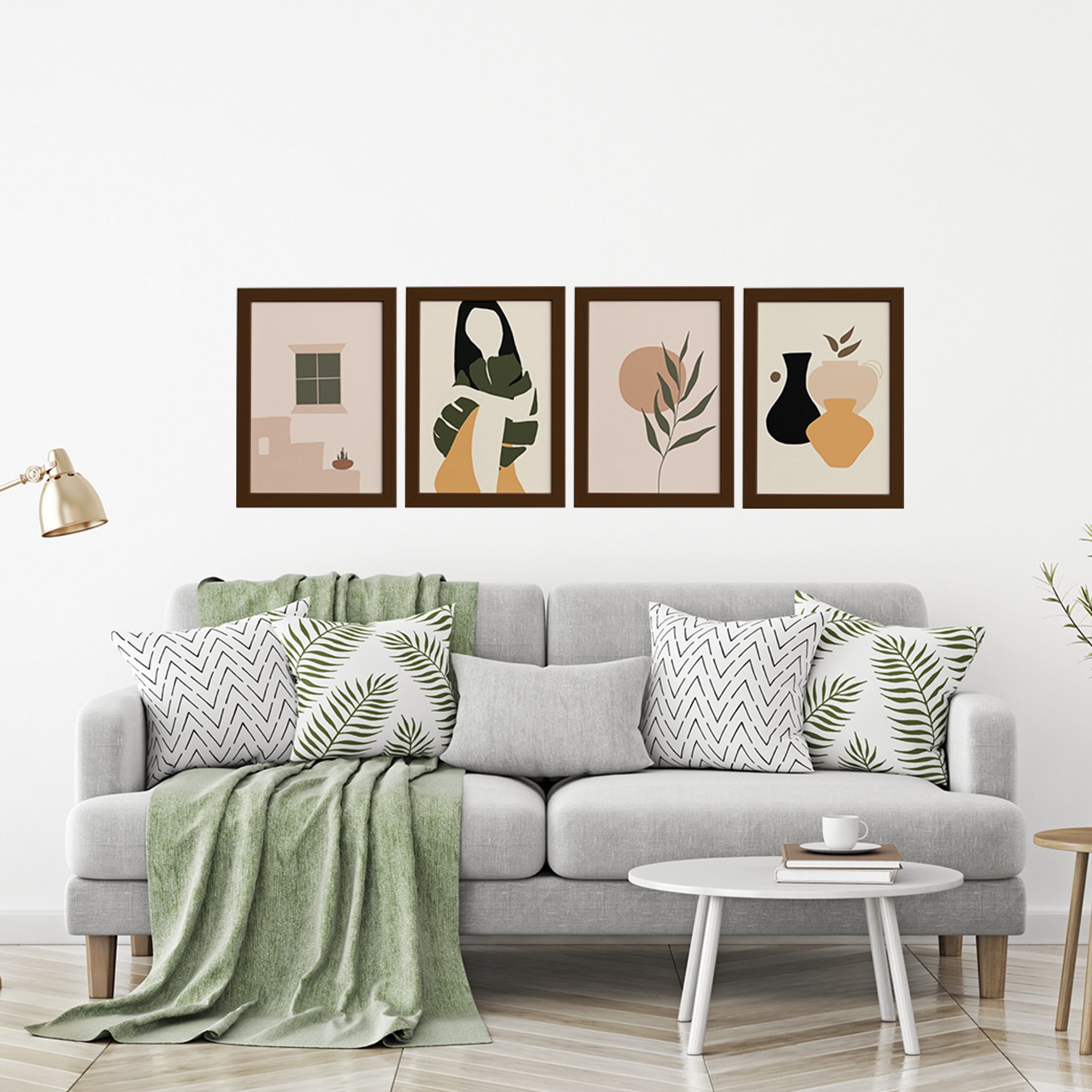 Quadros Folhagem e Cerâmica Moldura Marrom 22x32cm Kit 4un,Quadros Folhagem e Cerâmica Moldura Marrom 22x32cm Kit 4un