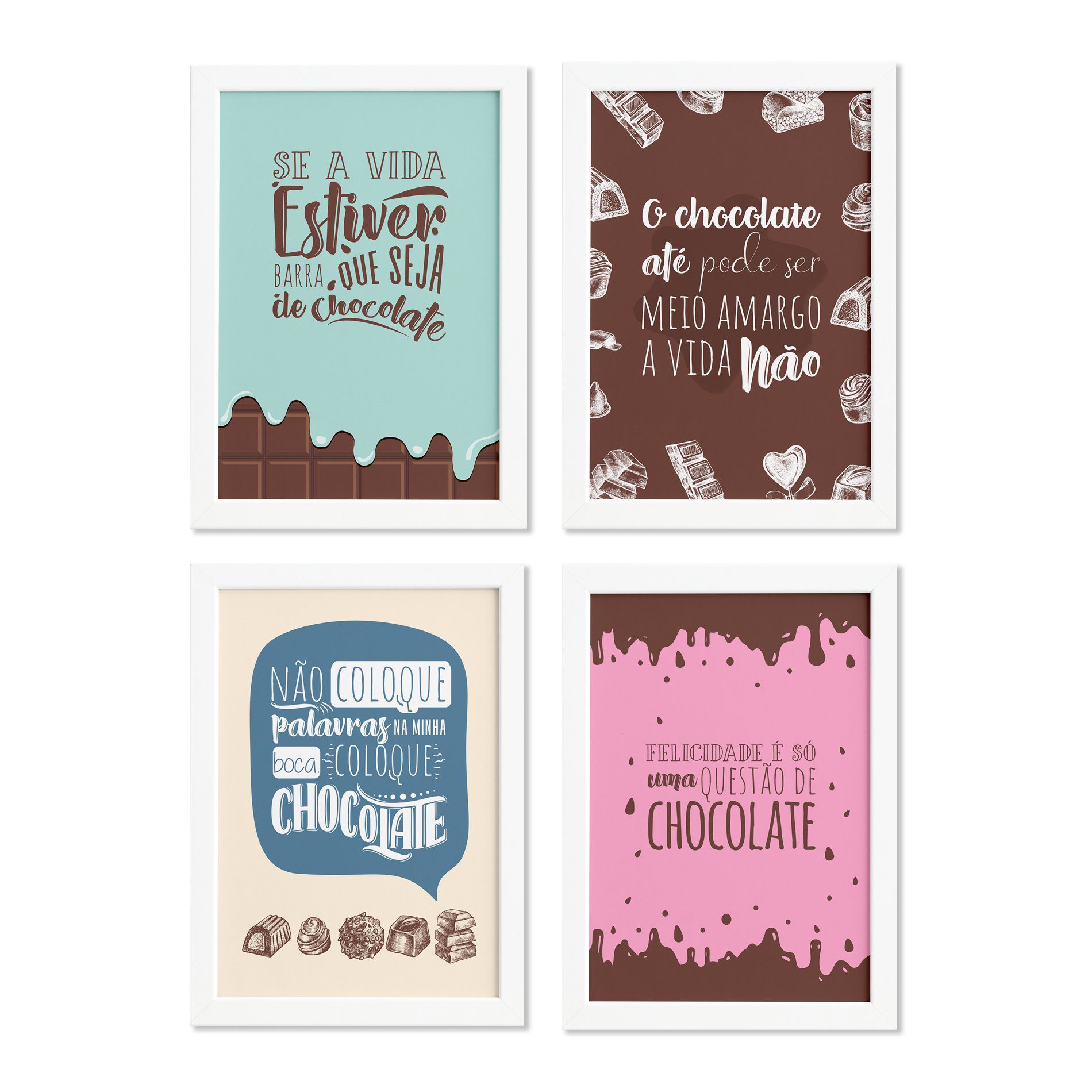 Quadros Frases Chocolate Moldura Branca