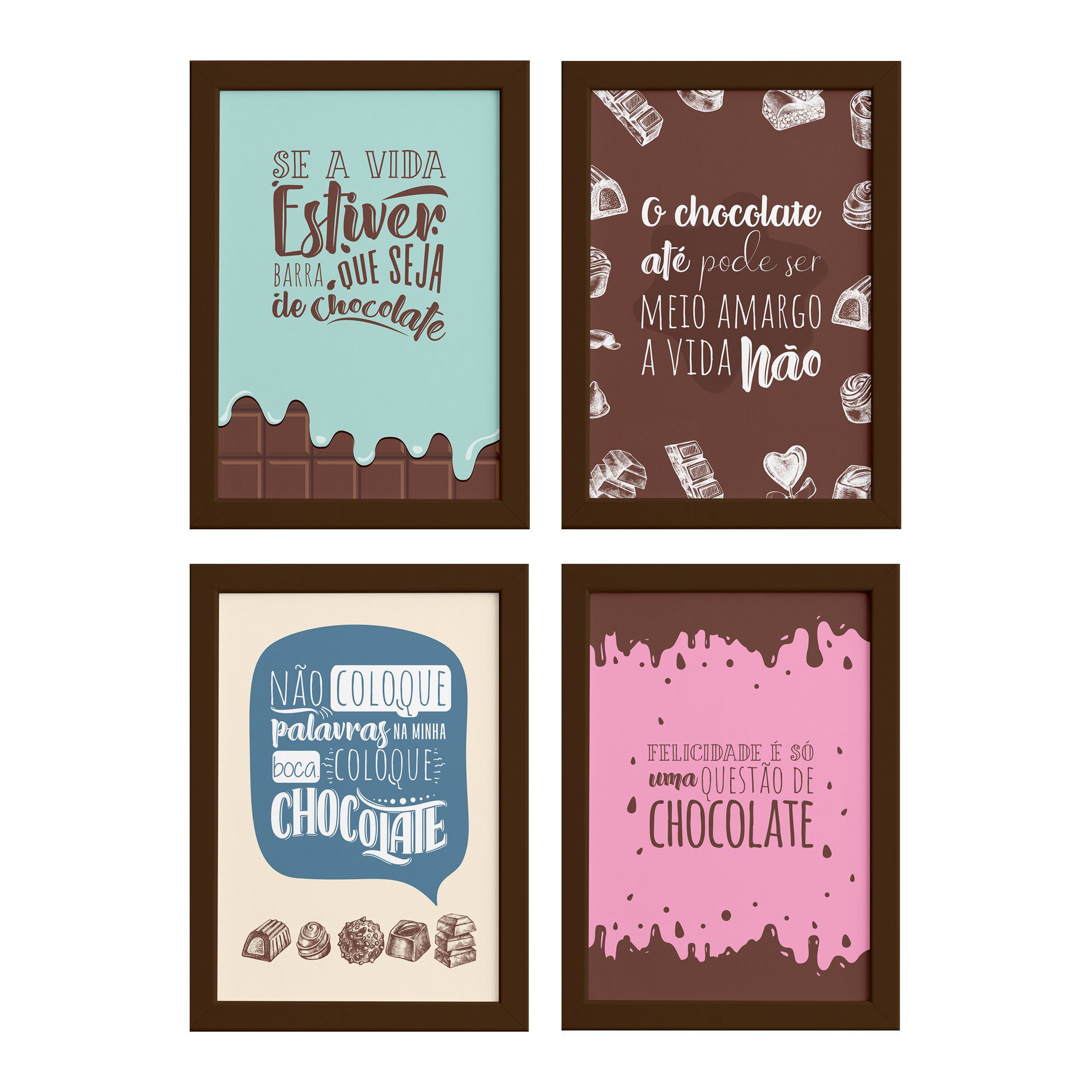 Quadros Frases Chocolate Moldura Marrom